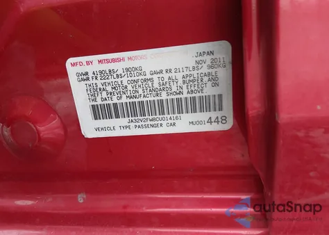 2012 Mitsubishi Lancer Se z USA, uszkodzony, nr VIN JA32V2FW8CU014161